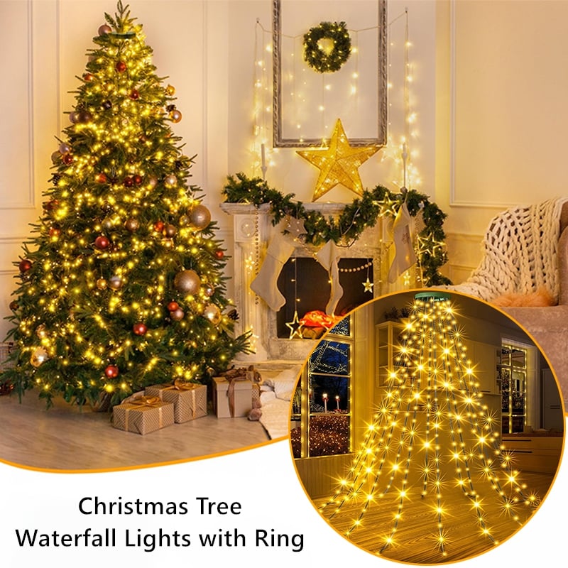 🎄Christmas Tree Waterfall Lights with Ring
