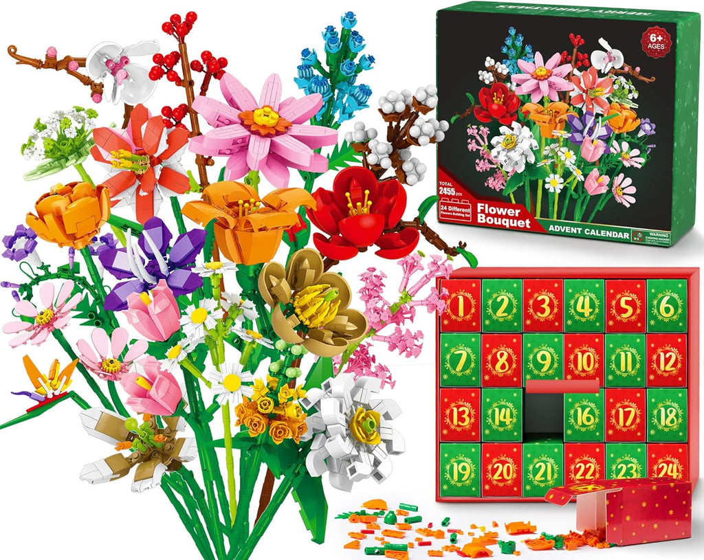 24 Days STEM Flower Bouquet Building Blocks Christmas Countdown Calendar Gifts Box