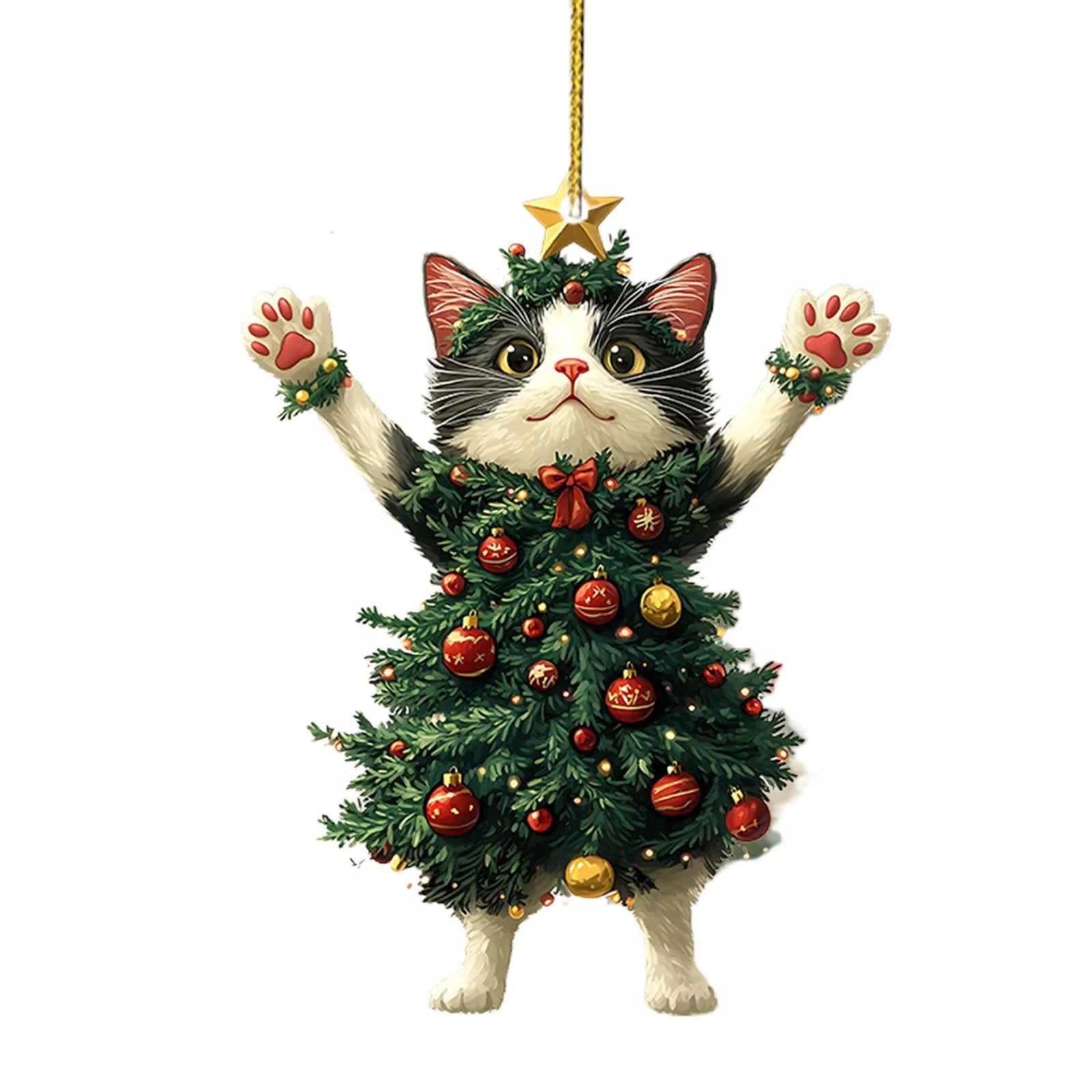 Funny Black and White Cats Christmas Ornament
