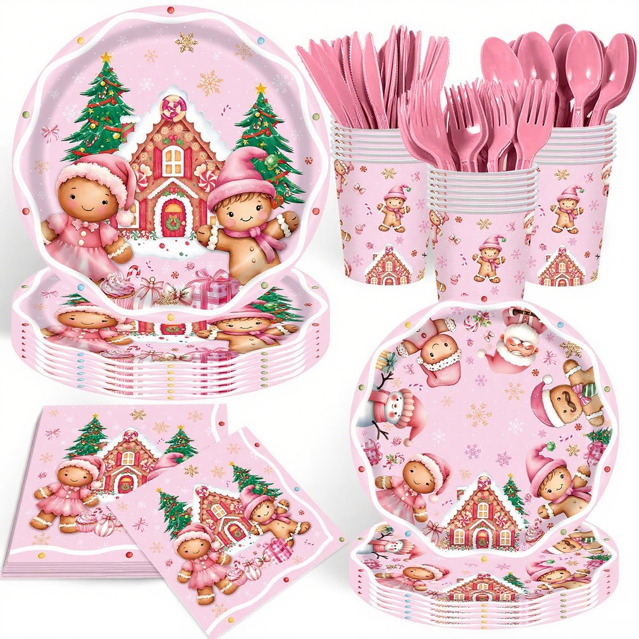 🏆2025 Christmas Hot Sale⚡Christmas Paper Plates & Napkins Set - 20-Pc Disposable Holiday Tableware for Kids Party (Cartoon Prints)