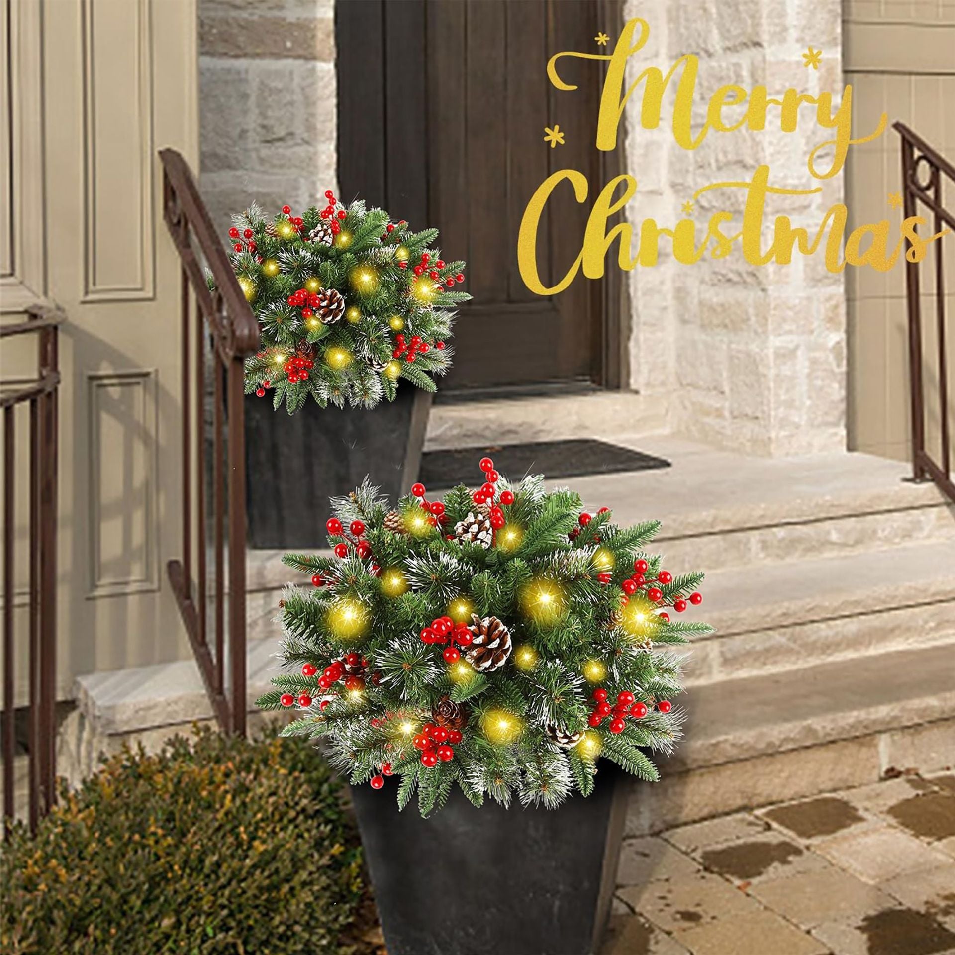 Lighted Artificia Christmas Pots
