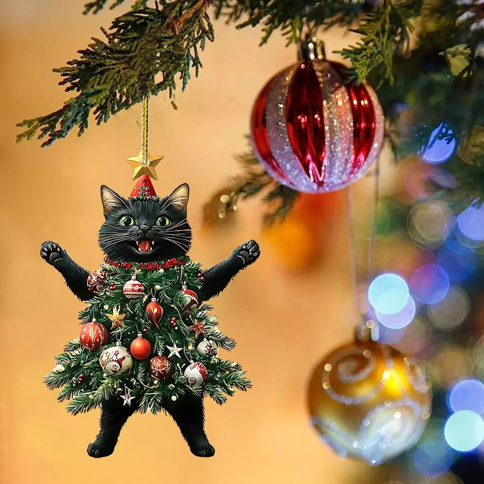 Funny Black and White Cats Christmas Ornament